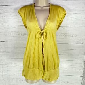 VTG Y2K Charlotte Russe yellow medium tie women babydoll top USA whimsygoth fair